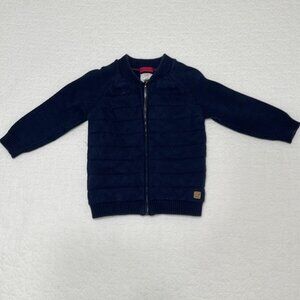 Zara Baby Boy Navy Blue Quilted Full Zip Knit Cardigan Jacket Size 18-24 Months